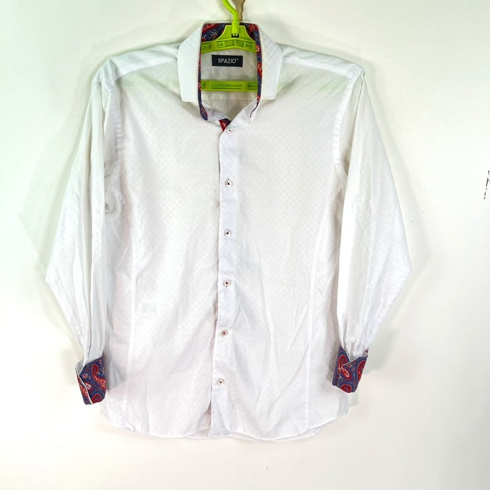Spazio Color Block Checked Button Down Shirt Mens Size S White